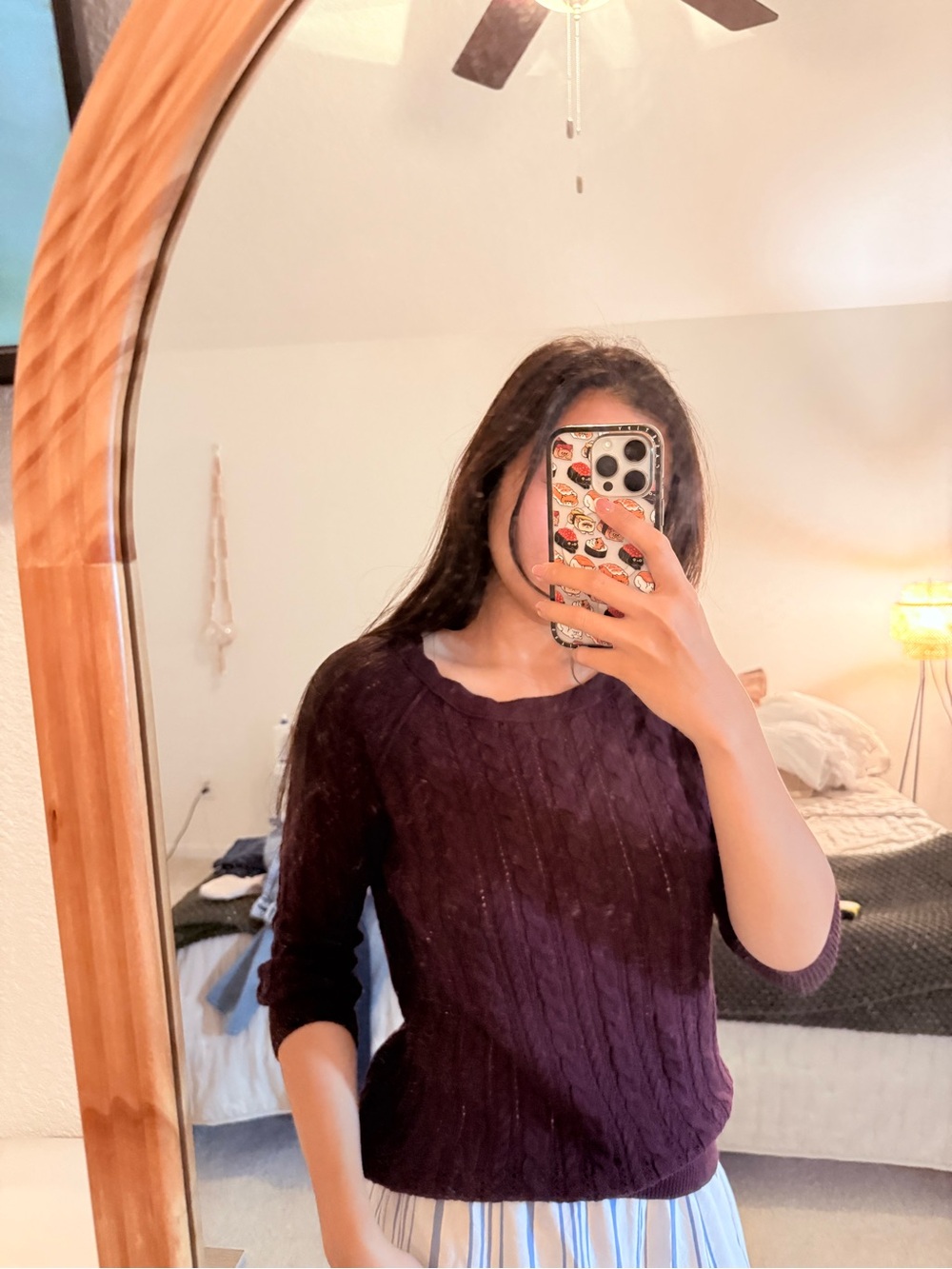 American Eagle Outfitters Plum Cable Knit Crew Sweater